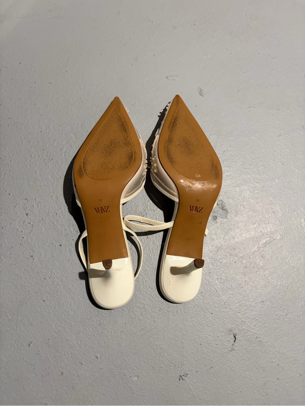 Zara Cream Embroidered Pointed Slingback Heels - Picture 3 of 3